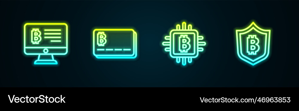 Set line mining bitcoin from monitor credit card Set line mining bitcoin from monitor credit card vector image