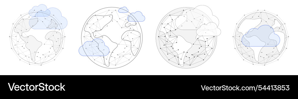 Set of connected web dots global data Set of connected web dots global data vector image