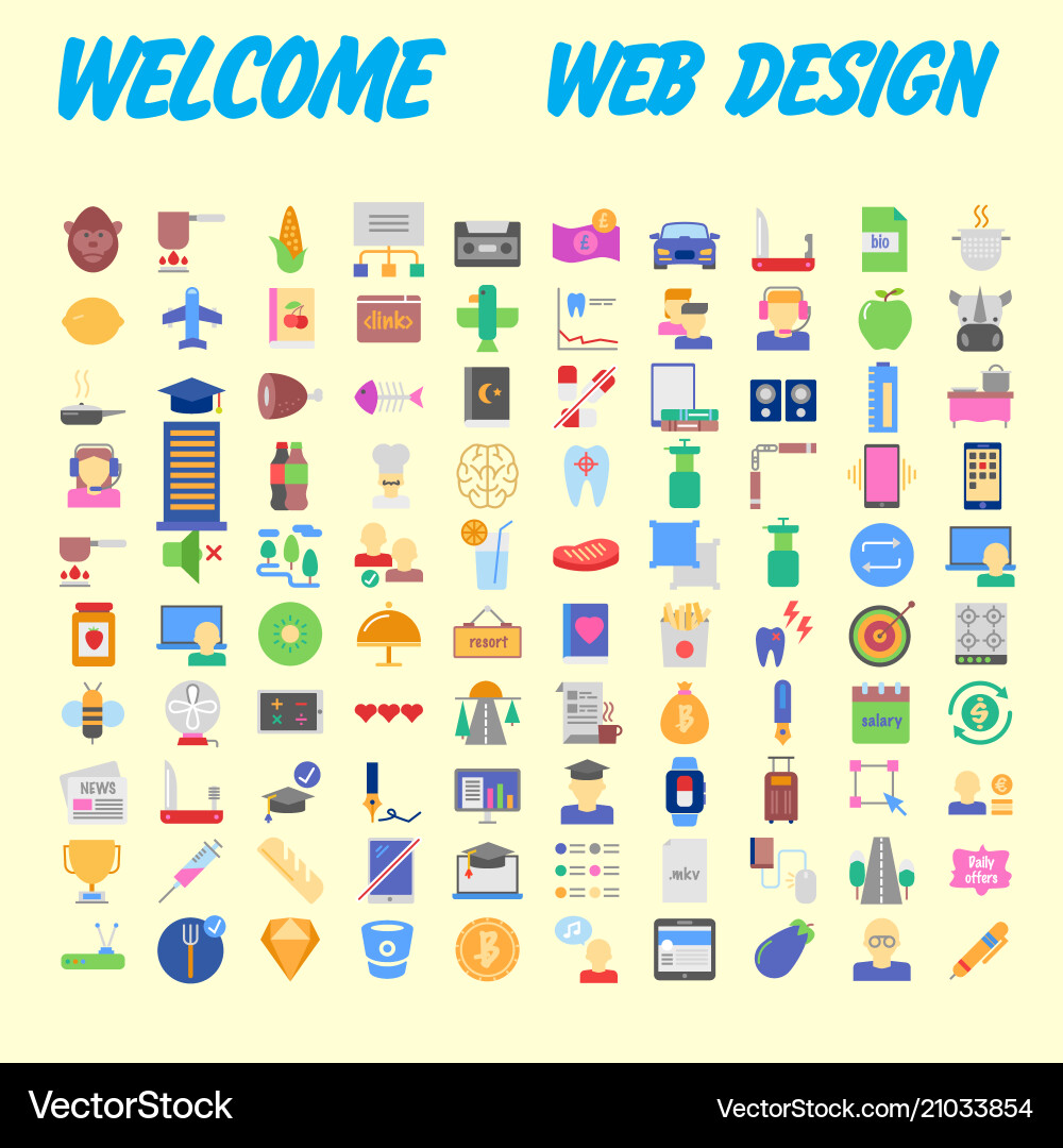 100 universal icons for web design on different vector image
