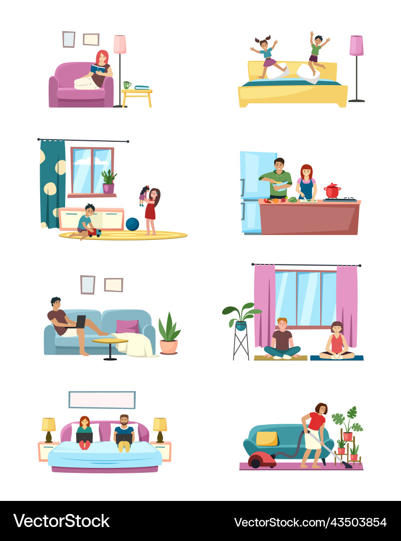 Familie Routine Mutter und Vater entspannen Zeit Kinder Familie Routine Mutter und Vater entspannen Zeit Kinder vektorbild