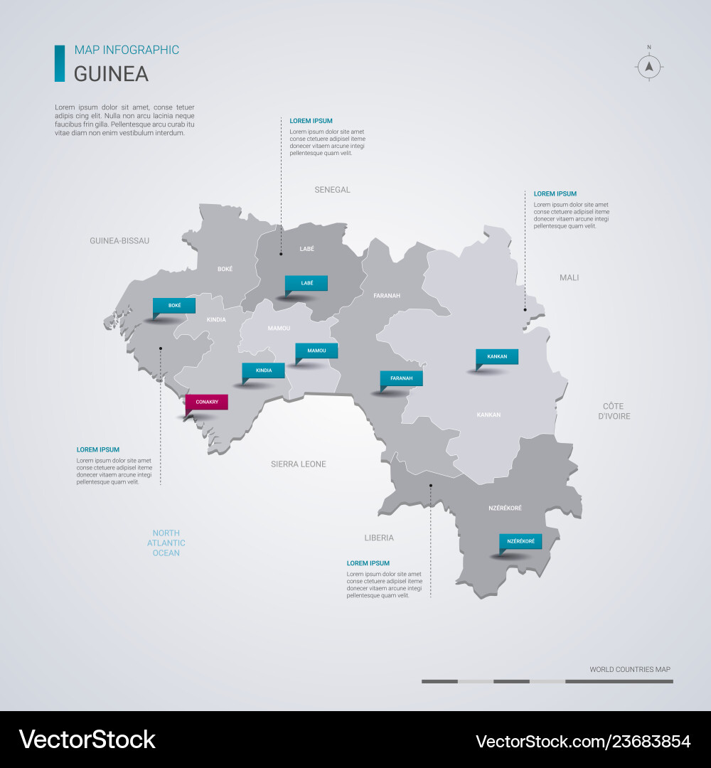 Guinea map with infographic elements pointer marks vector image