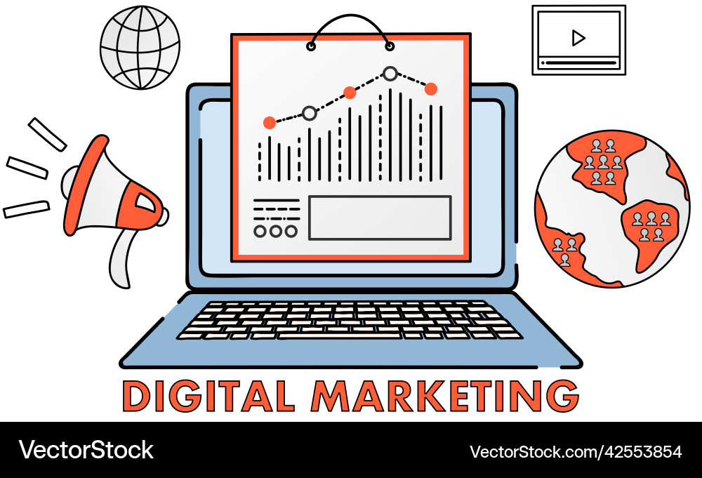 Man works with marketing and data analytics Man works with marketing and data analytics vector image