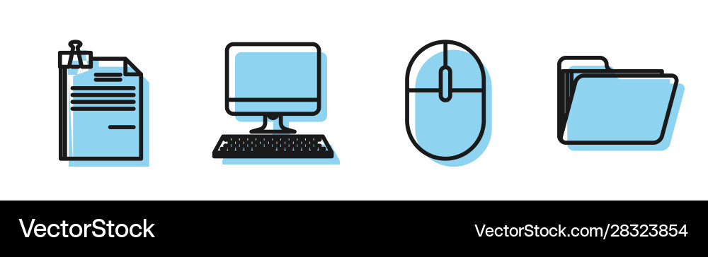 Set line computer mouse file document and binder Set line computer mouse file document and binder vector image