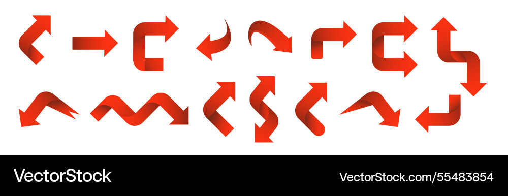 Set red arrow 3d icons pointing up down left right Set red arrow 3d icons pointing up down left right vector image