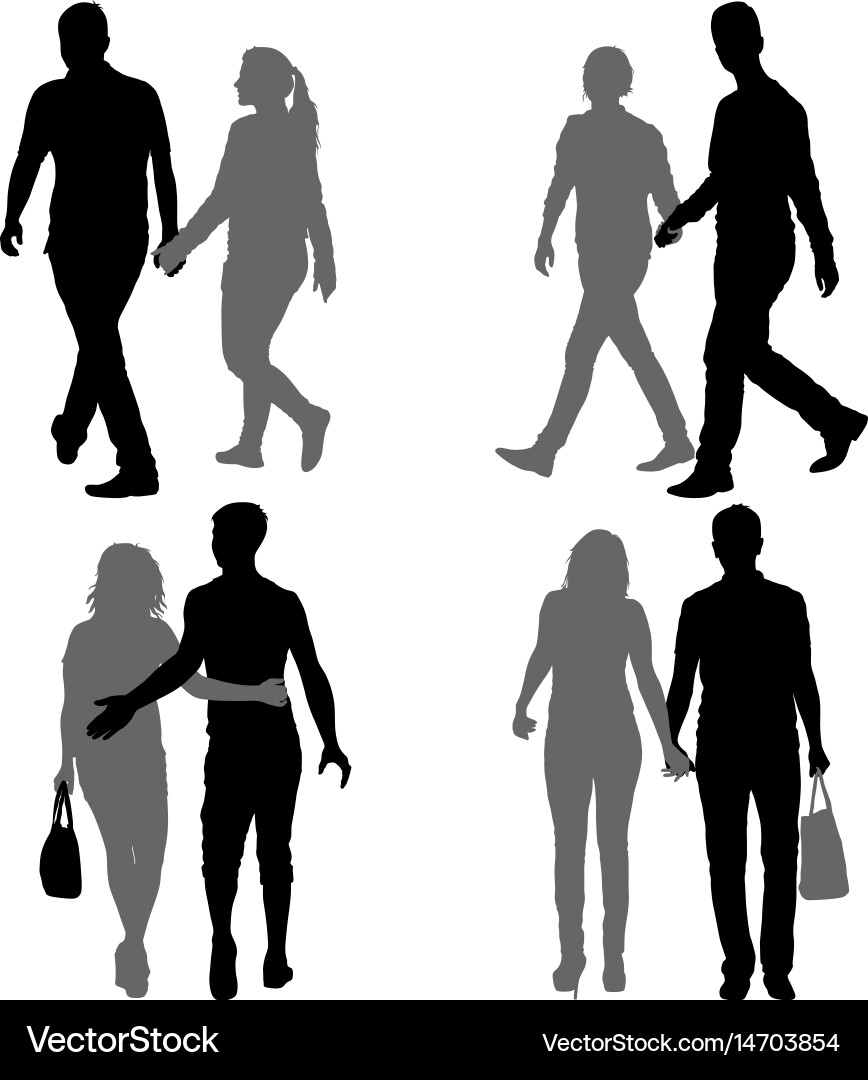Silhouette Couple Walking Together Vector Image
