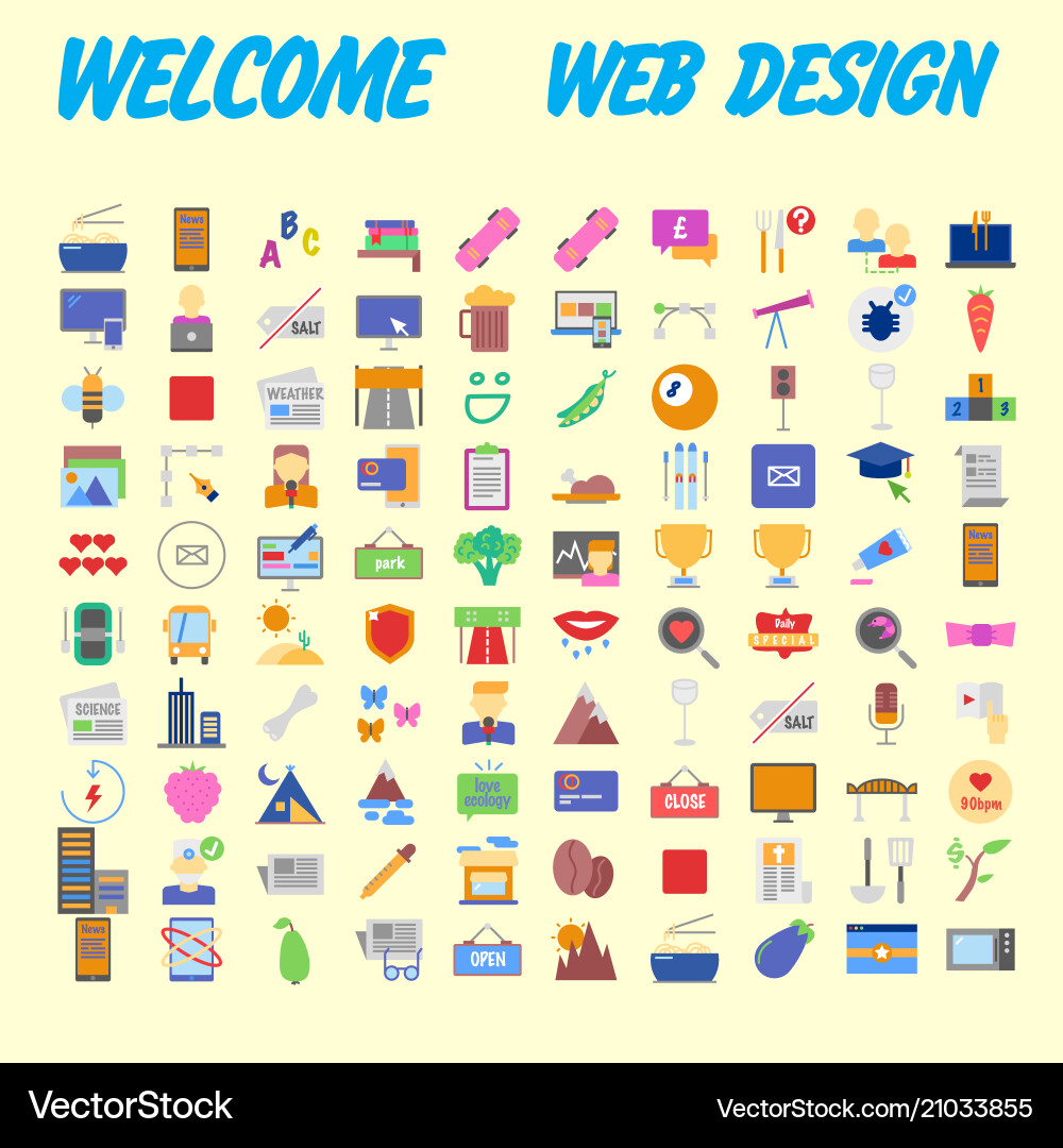 100 universal icons for web design on different 100 universal icons for web design on different Vector Image