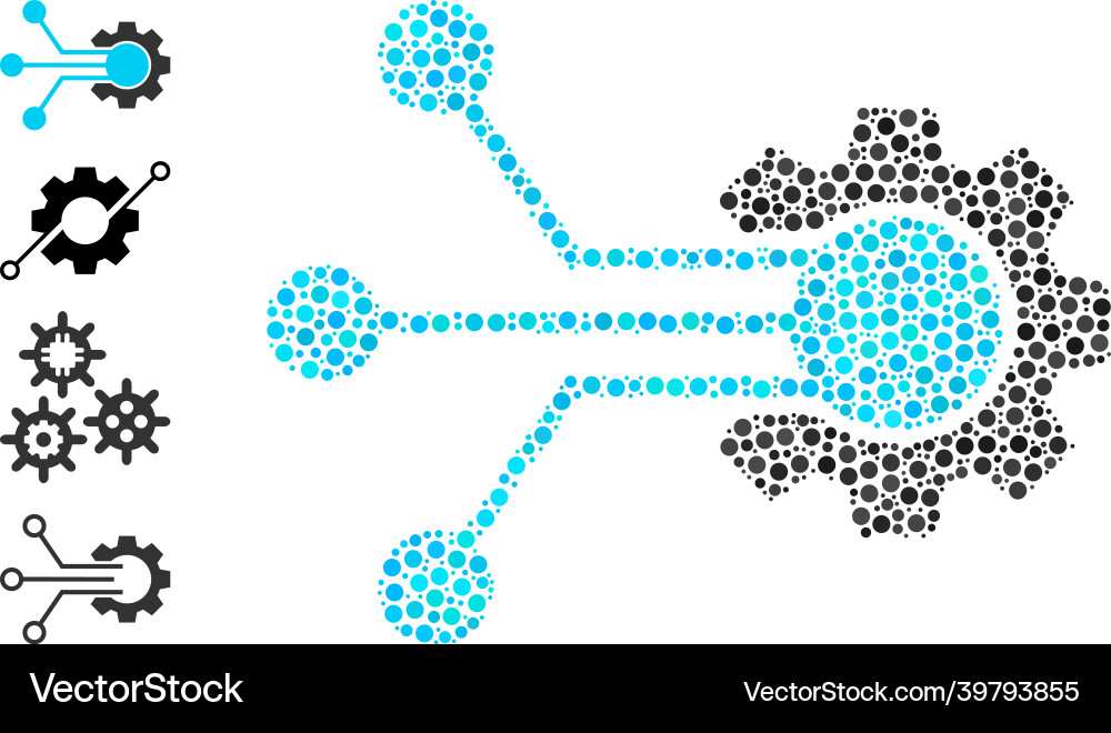 Dotted smart cog mosaic of round dots with other Dotted smart cog mosaic of round dots with other vector image