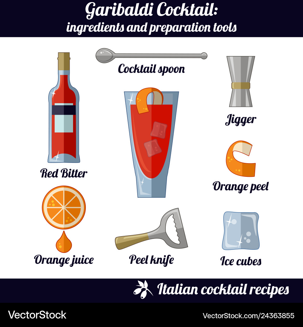 Garibaldi cocktail infographic set of isolated Vector Image