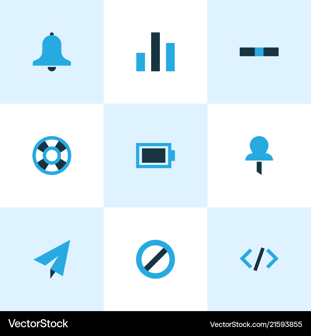 Interface icons colored set with ban send alarm Vector Image