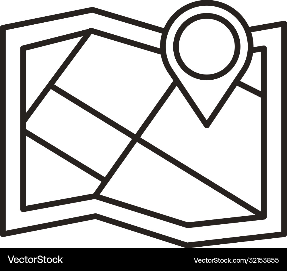 Paper map with pin location line style icon vector image