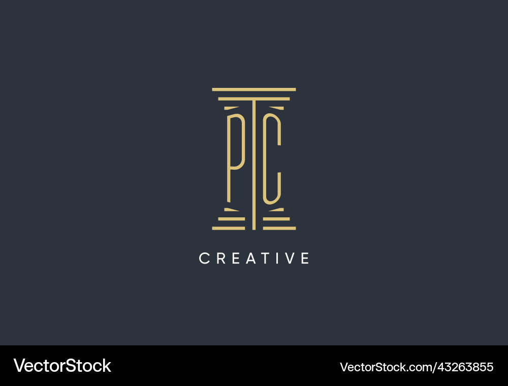 Pc initial monogram with pillar shape logo design Vector Image
