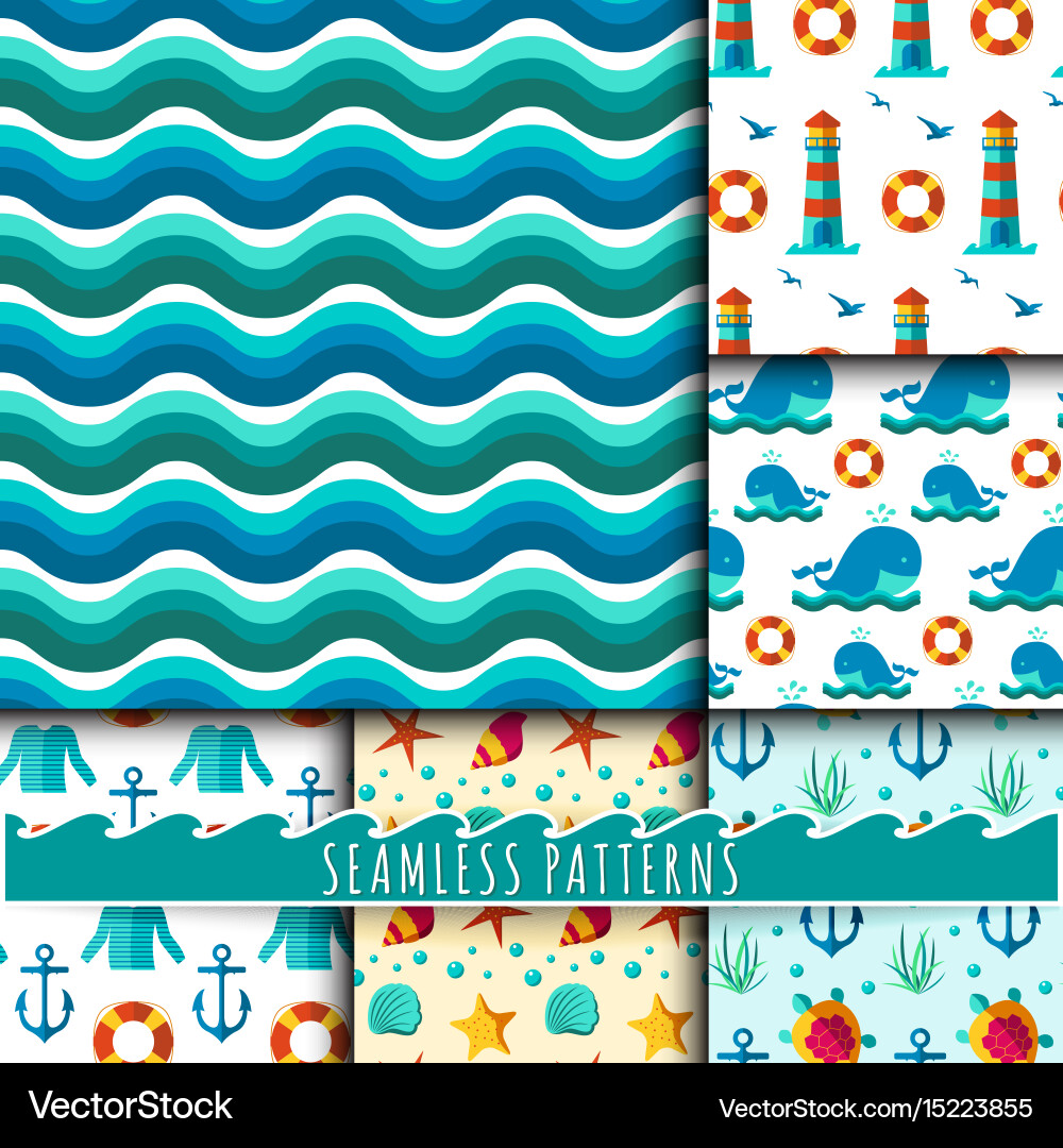 Seamless patterns with nautical elements vector image