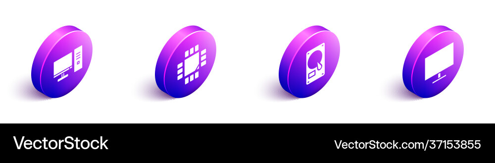 Set isometric computer monitor processor Set isometric computer monitor processor vector image