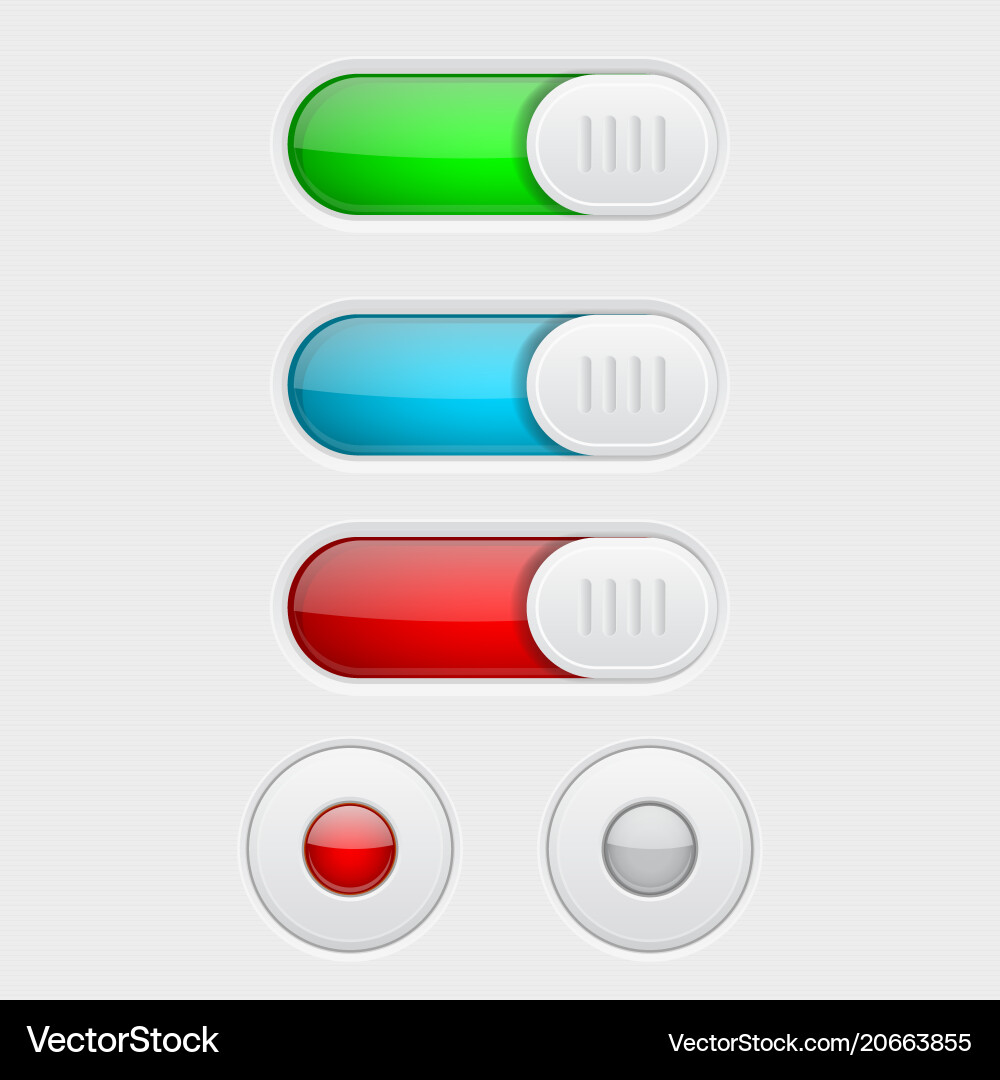 Web buttons colored set of toggle switch butttons Vector Image