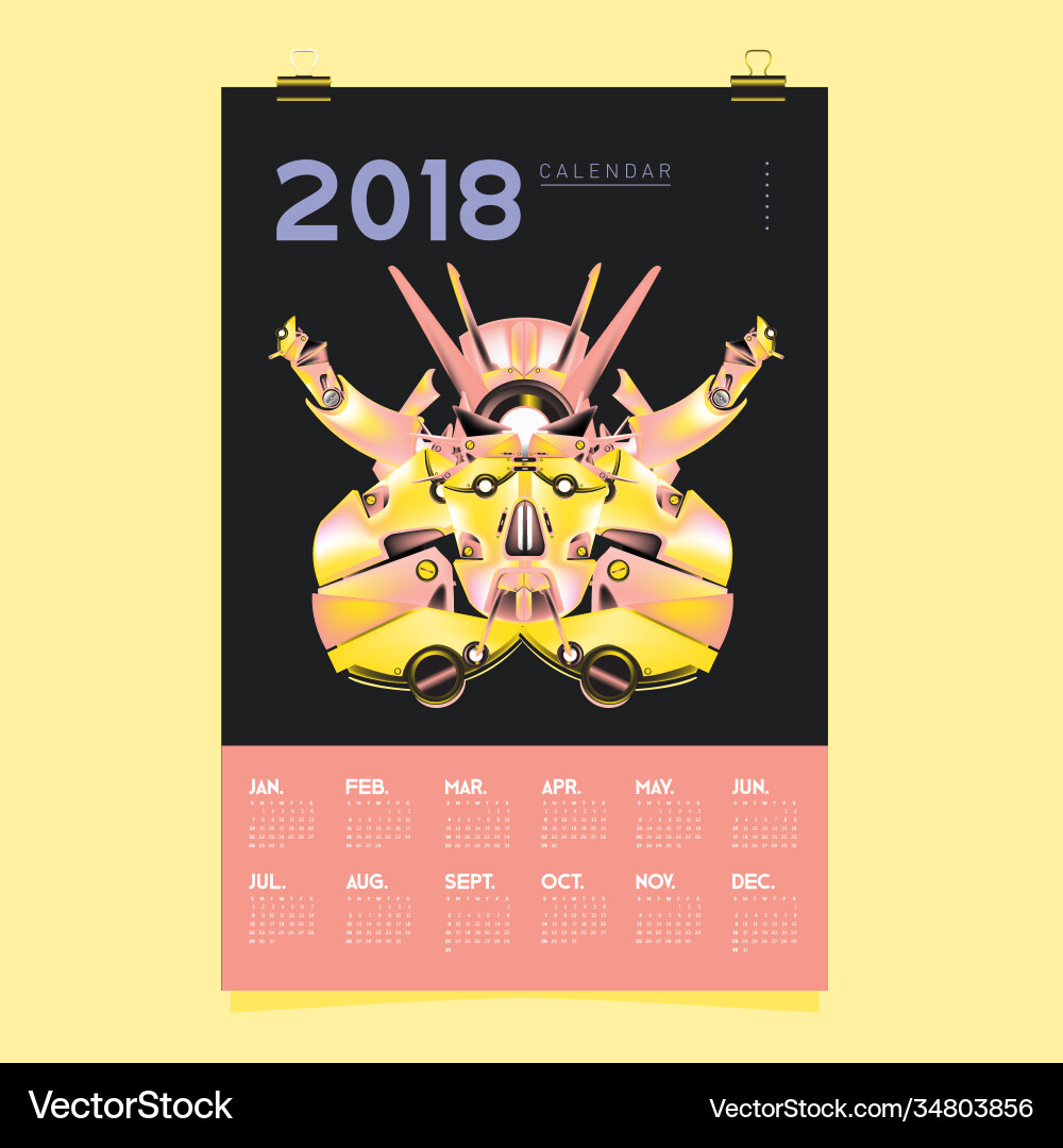 2018 calendar design template 3d realistic robot 2018 calendar design template 3d realistic robot vector image