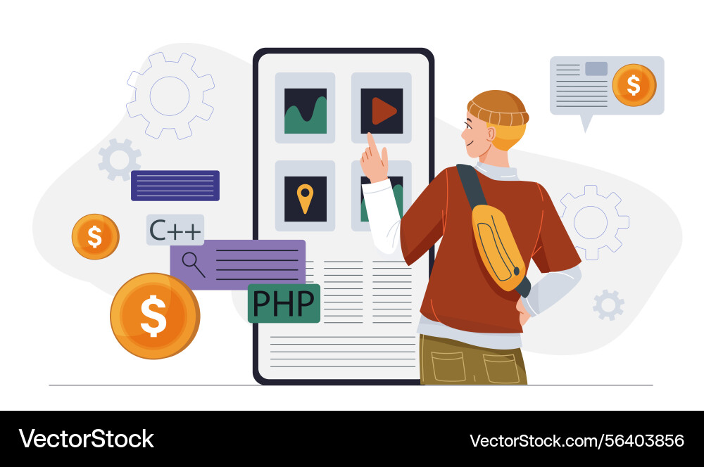 App developer choosing program icons vector image