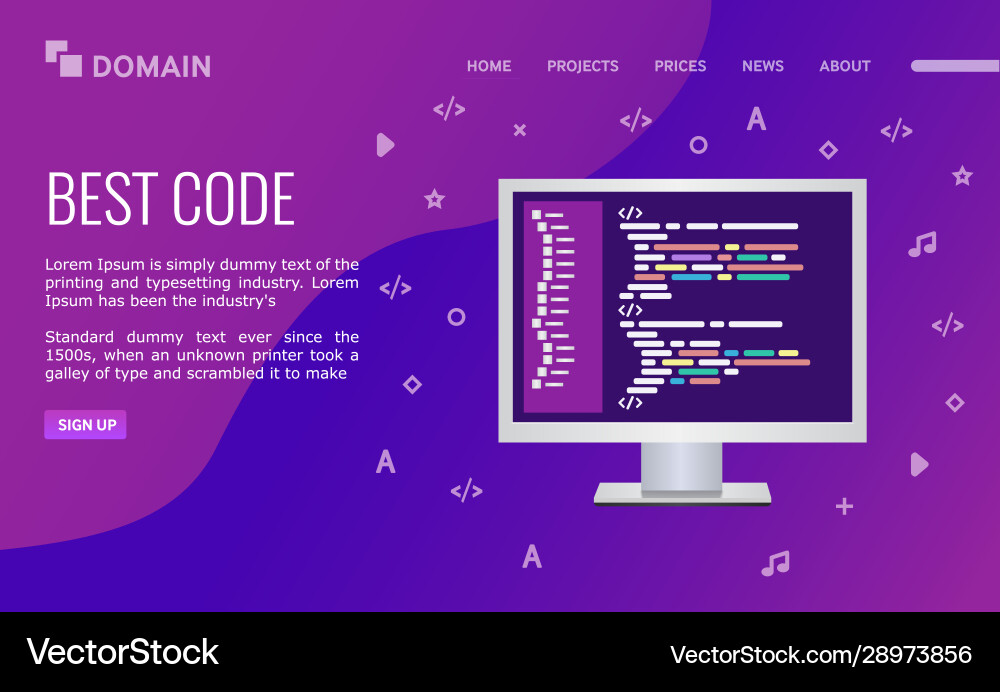 Best code landing page design personal computer Best code landing page design personal computer Vector Image