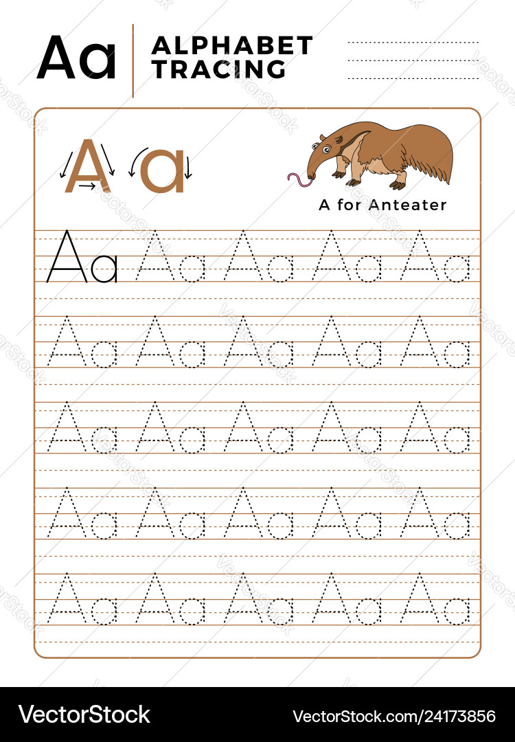 Letter a alphabet tracing book with example Letter a alphabet tracing book with example vector image