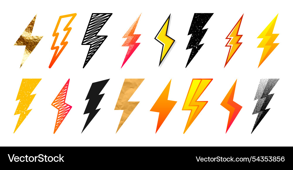 Lightning Bolzen Icons Kollektion golden grunge Lightning Bolzen Icons Kollektion golden grunge vektorbild