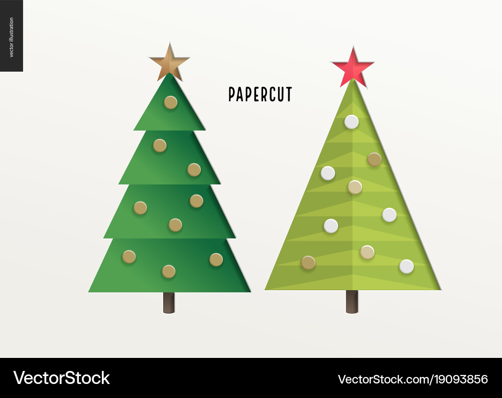 Papier schneiden Weihnachtsbaum Set Vektorbild