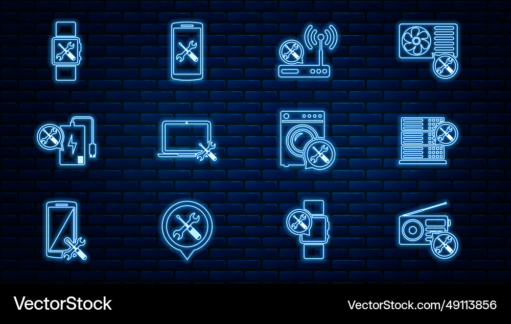 Richten Sie Radio Service Datenbank Server Router Richten Sie Radio Service Datenbank Server Router Vektorbild