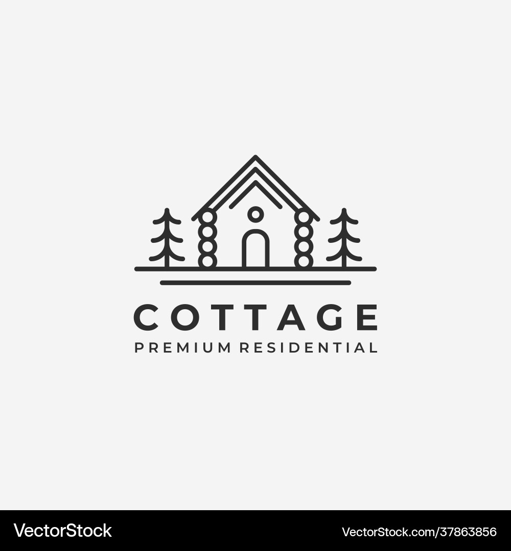 Wooden Cottage Line Art Logo Vector Image