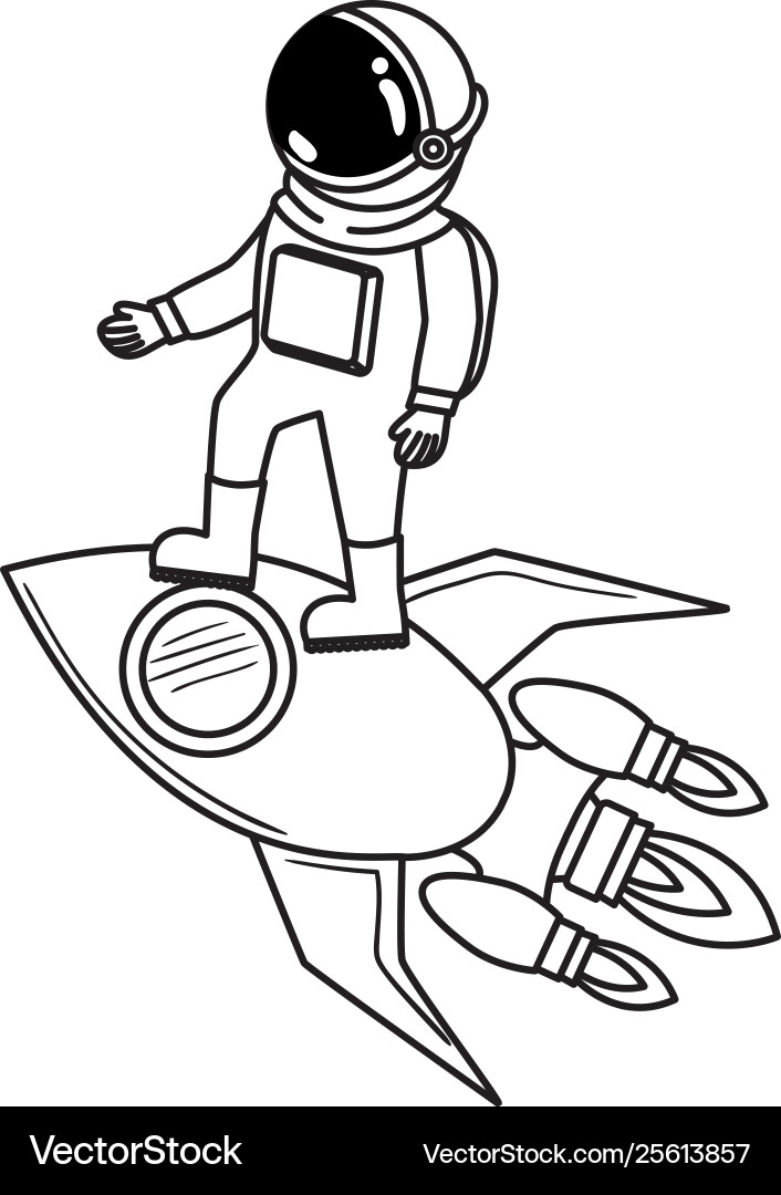 Astronaut with spacesuit and rocket in white Vector Image