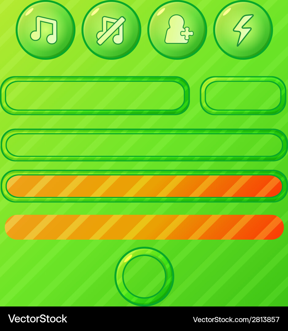 Bright green game ui elements - buttons and bars vector image