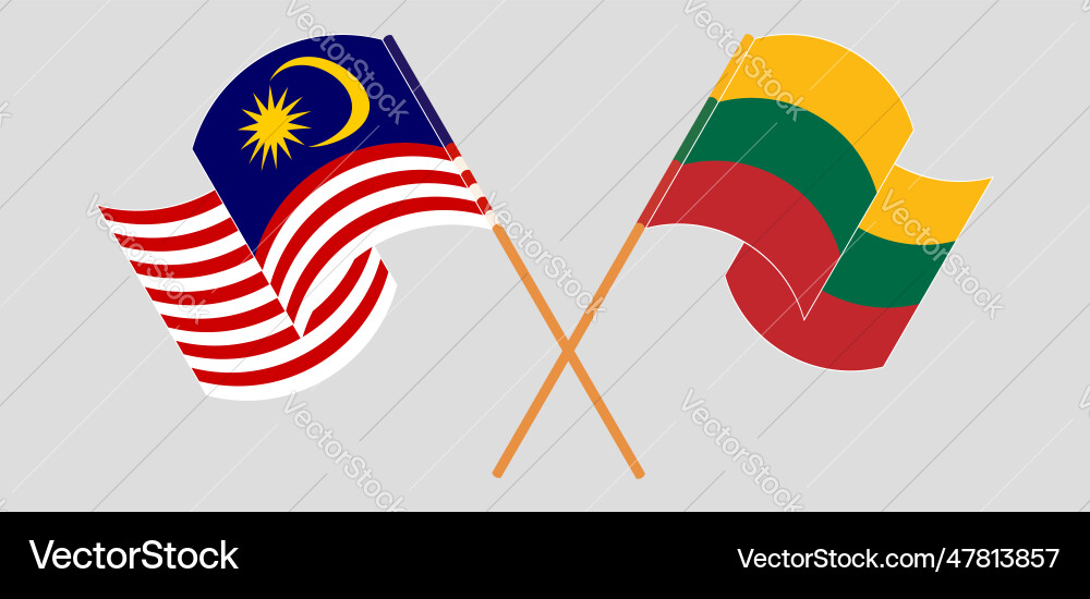 Crossed and waving flags of malaysia lithuania Crossed and waving flags of malaysia lithuania vector image