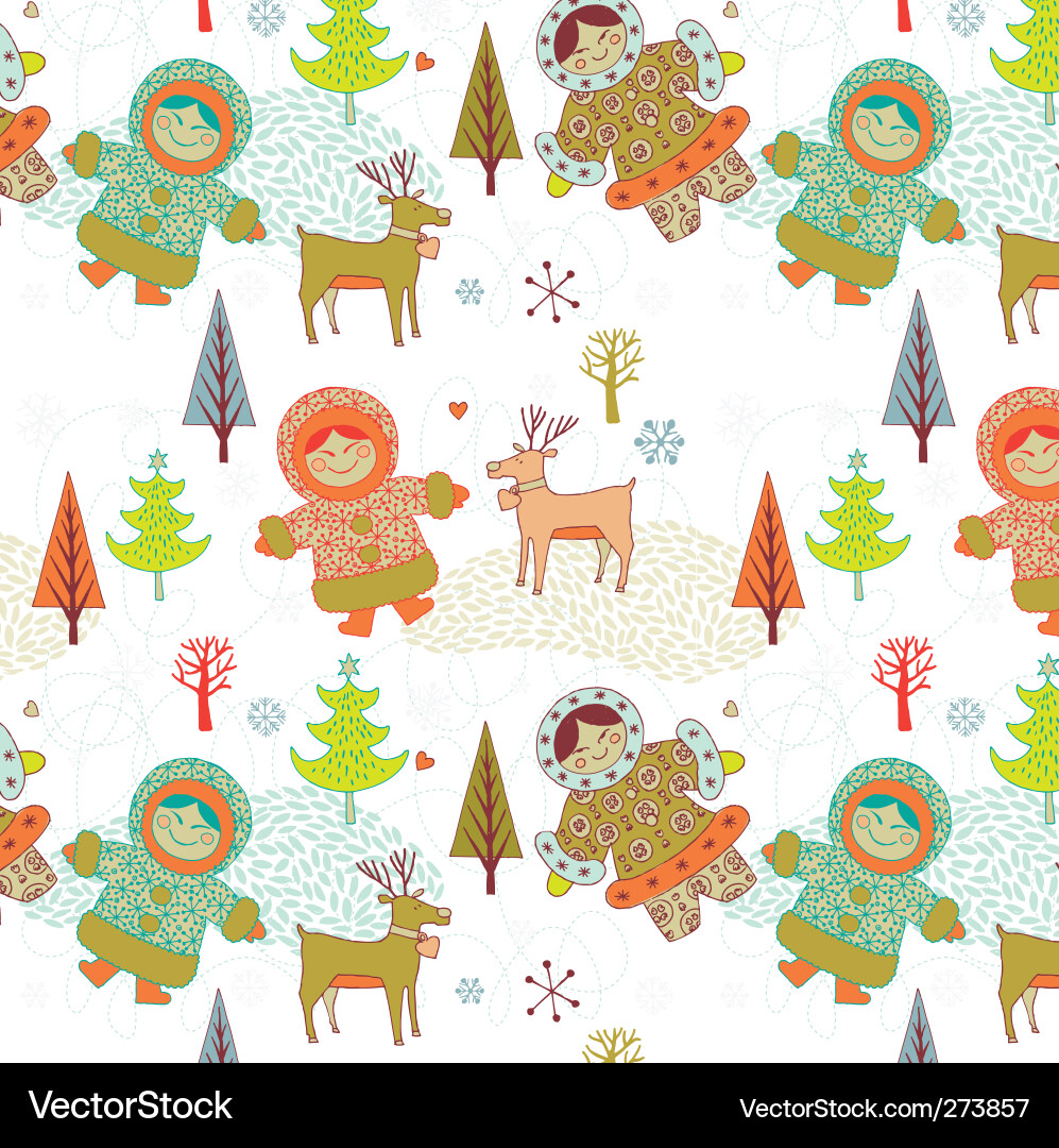 Eskimo Winter Seamless Pattern vector image