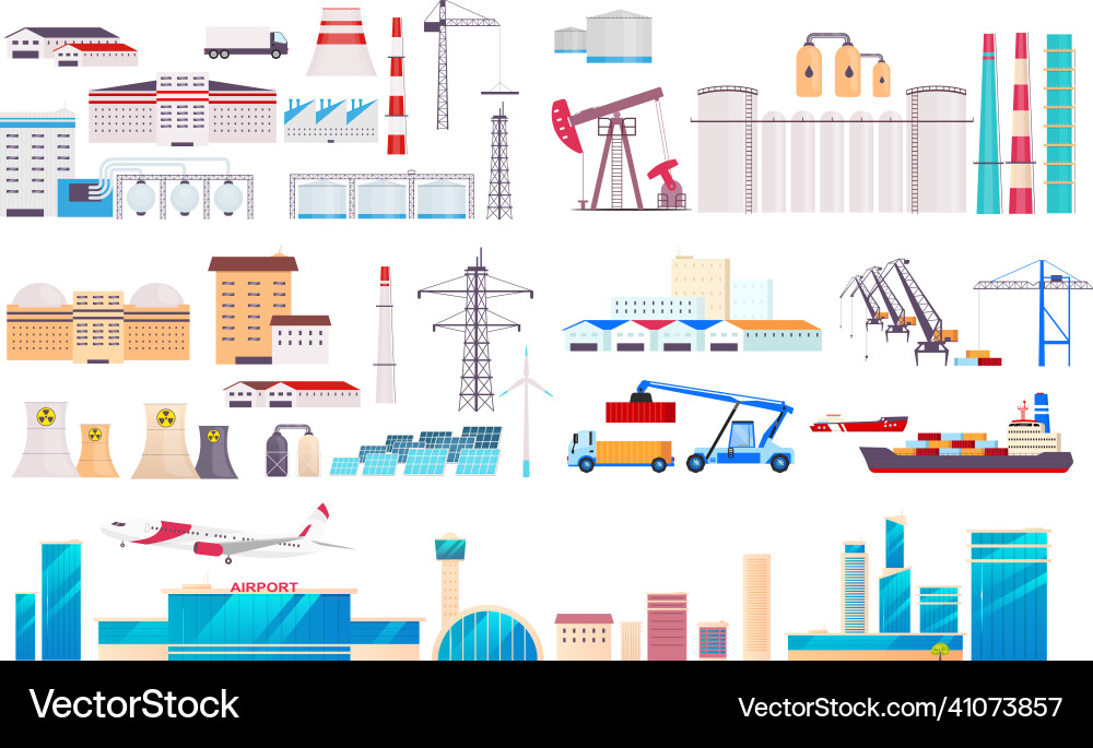 Factory cartoon objects set Factory cartoon objects set Vector Image