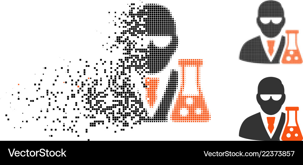 Fragmented pixel halftone scientist with flask Fragmented pixel halftone scientist with flask vector image