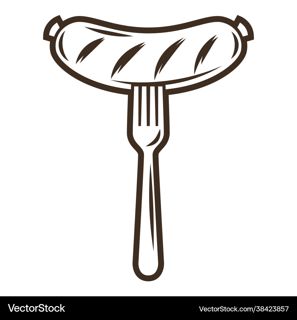 Fried sausage on fork object Vector Image