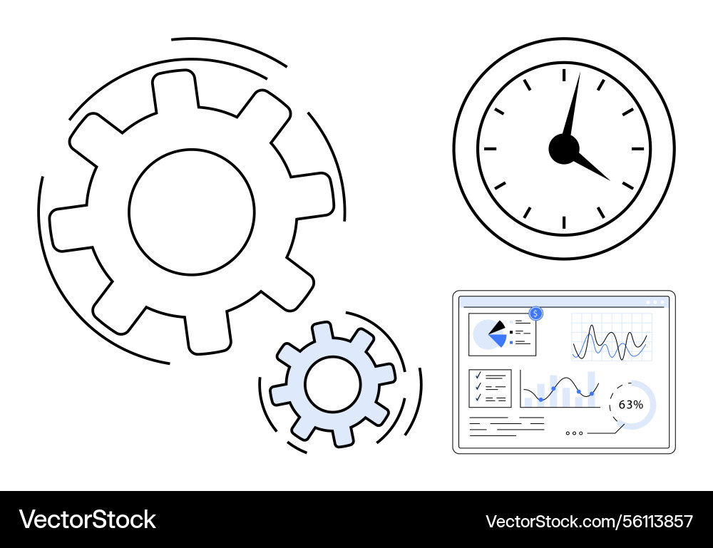 Gears clock and data dashboard representing Gears clock and data dashboard representing vector image