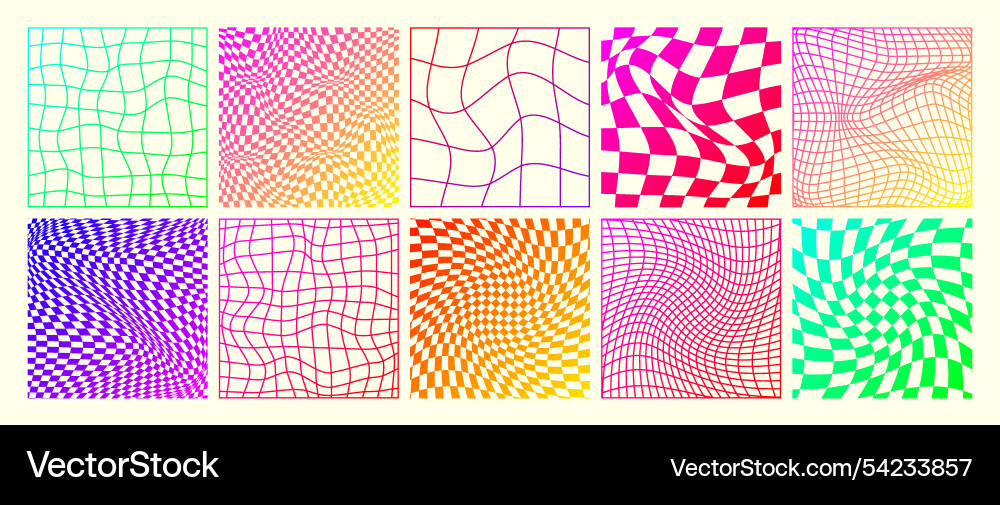 Groovy checkered pattern neon distorted tiled Groovy checkered pattern neon distorted tiled vector image