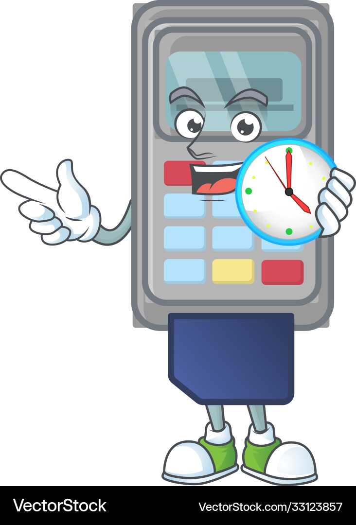 Pos machine cartoon character style with a clock Vector Image