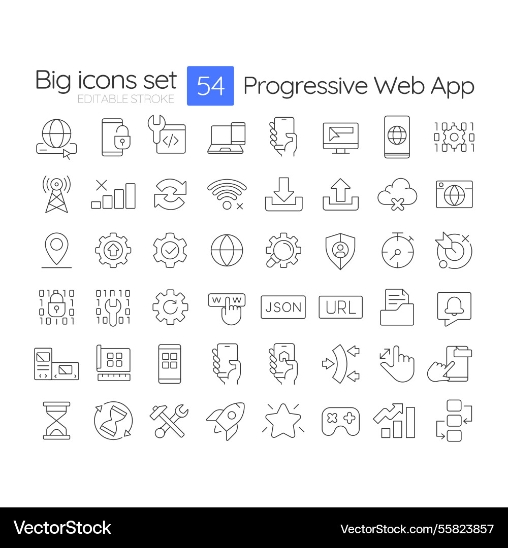 Progressive web app linear icons set Progressive web app linear icons set vector image