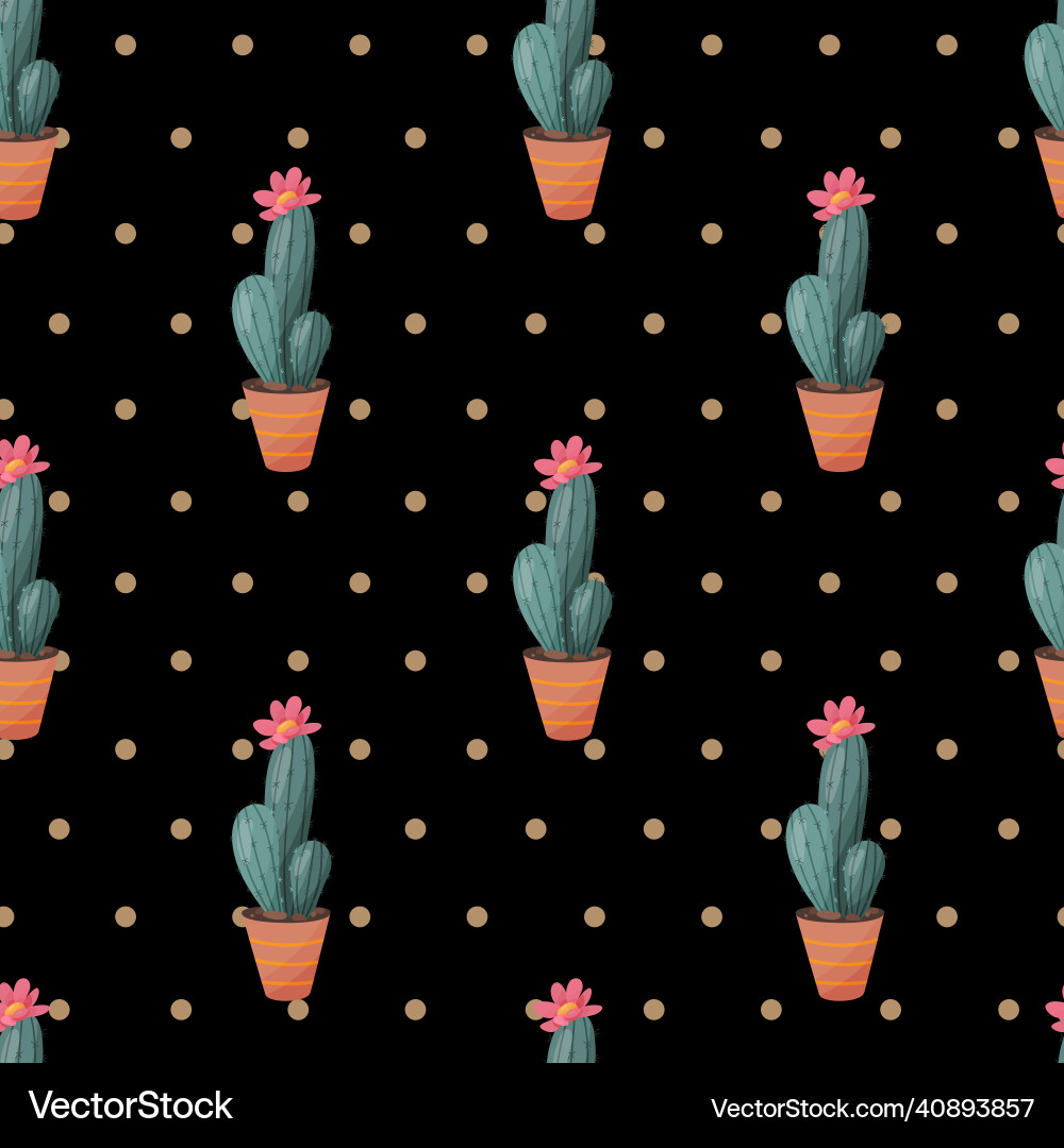 Seamless pattern with cactus on dark background Seamless pattern with cactus on dark background vector image
