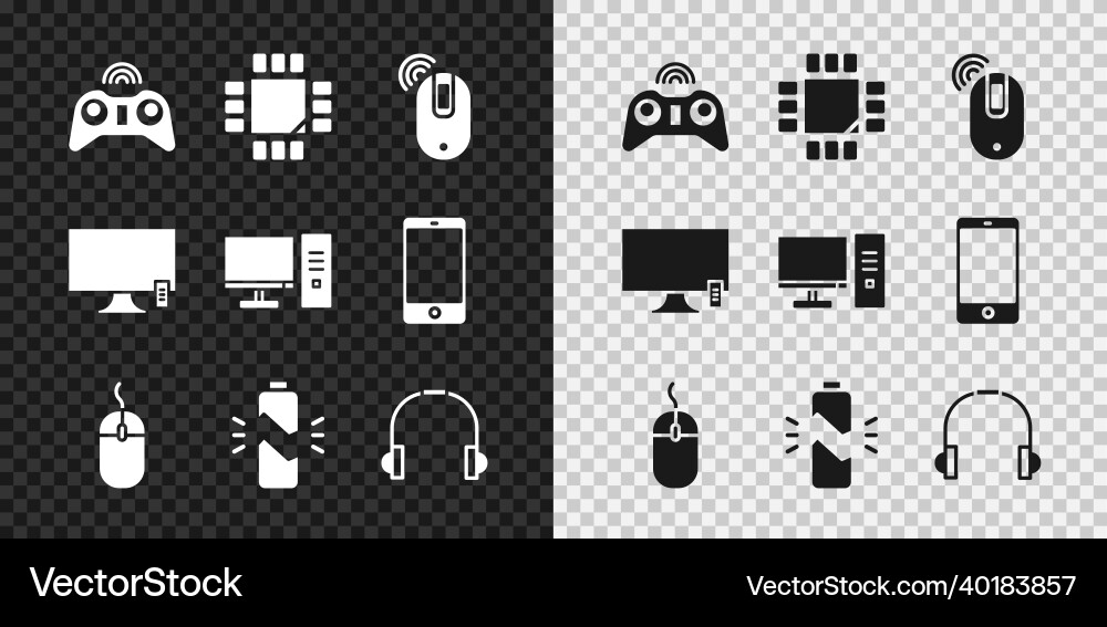 Set wireless gamepad processor with microcircuits Vector Image