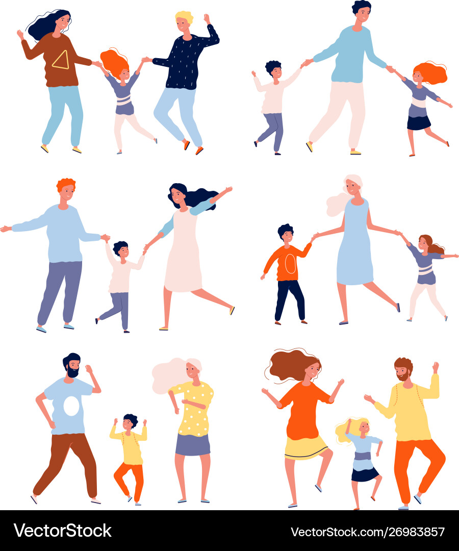 Tanzen Familie Kinder spielen und Tanzen Familie Kinder spielen und vektorbild