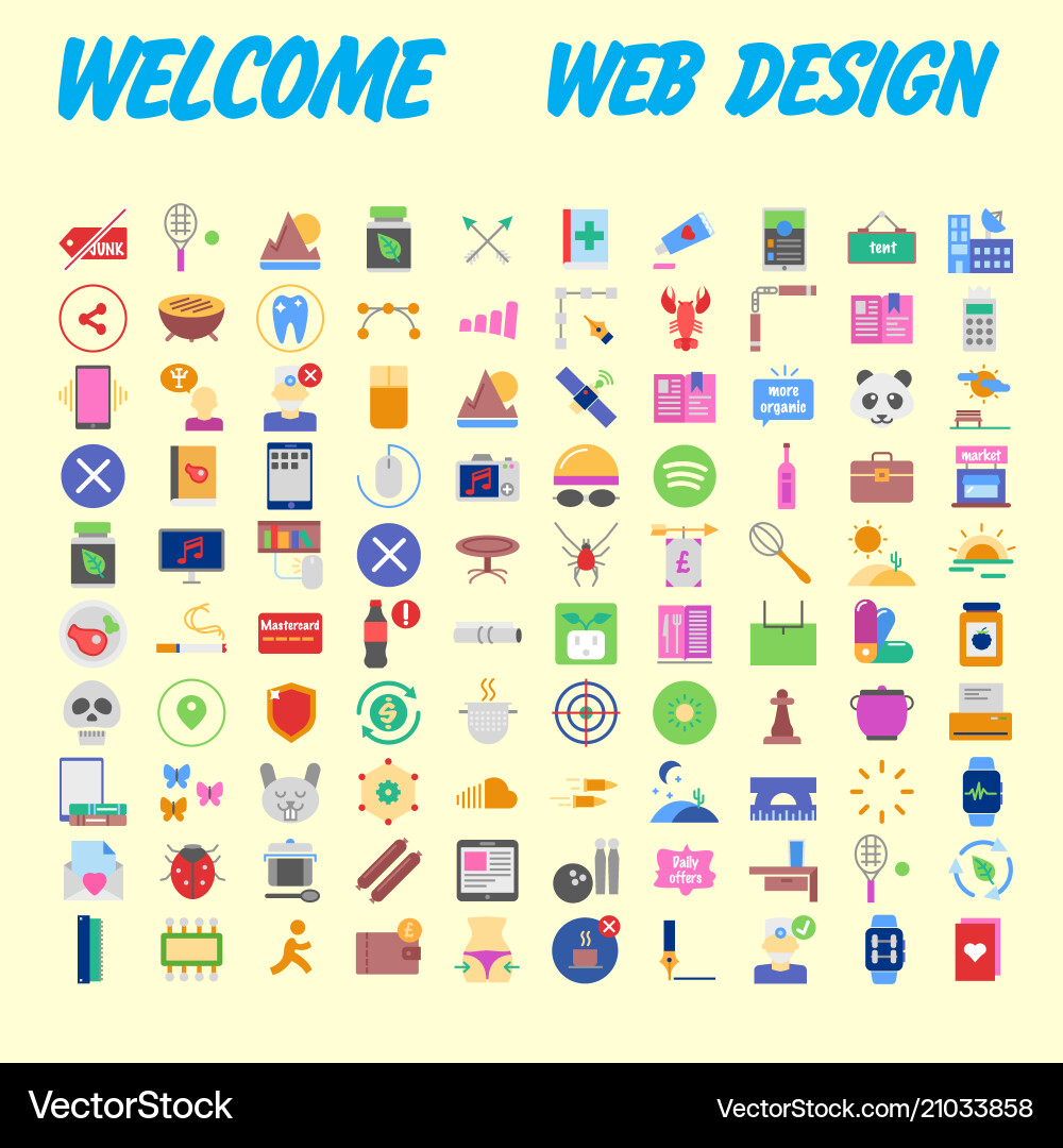 100 universal icons for web design on different 100 universal icons for web design on different Vector Image