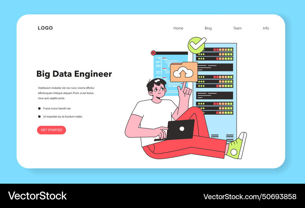 A big data engineer is depicted in relaxed pose Vector Image