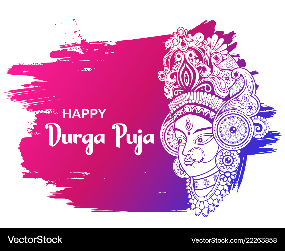 Goddess durga face in happy puja subh Goddess durga face in happy puja subh vector image