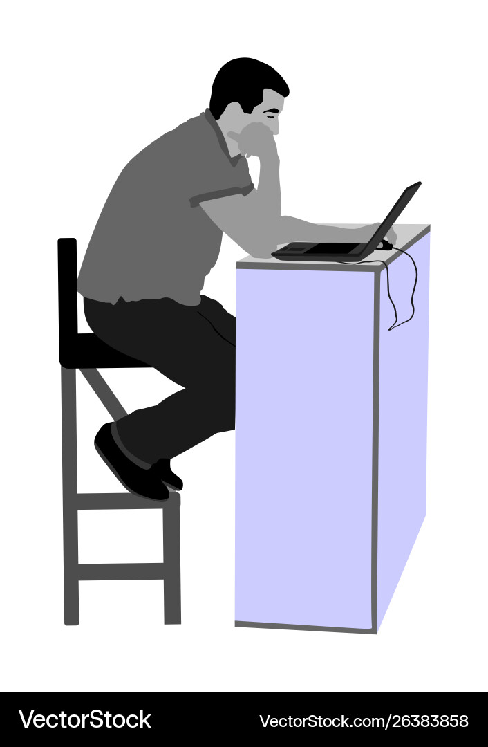 Man sitting and working on computer it worker Man sitting and working on computer it worker Vector Image