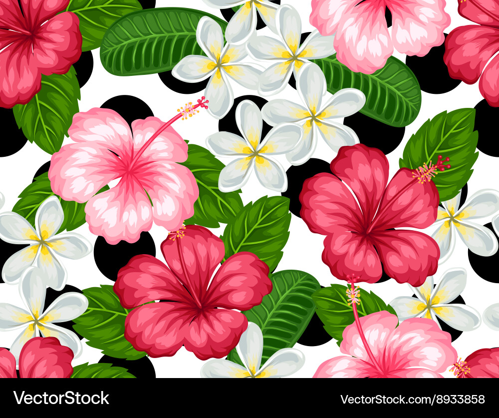 Seamless pattern with tropical flowers hibiscus Vector Image