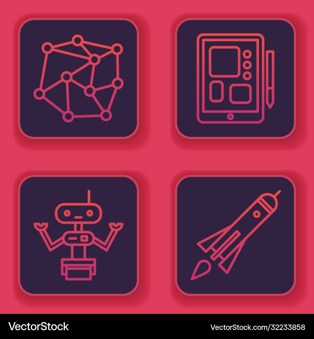 Set line neural network robot graphic tablet Set line neural network robot graphic tablet Vector Image