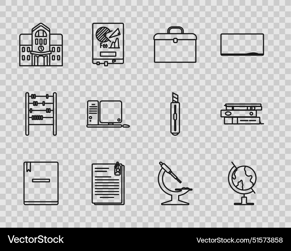 Set line notebook earth globe briefcase file Set line notebook earth globe briefcase file vector image