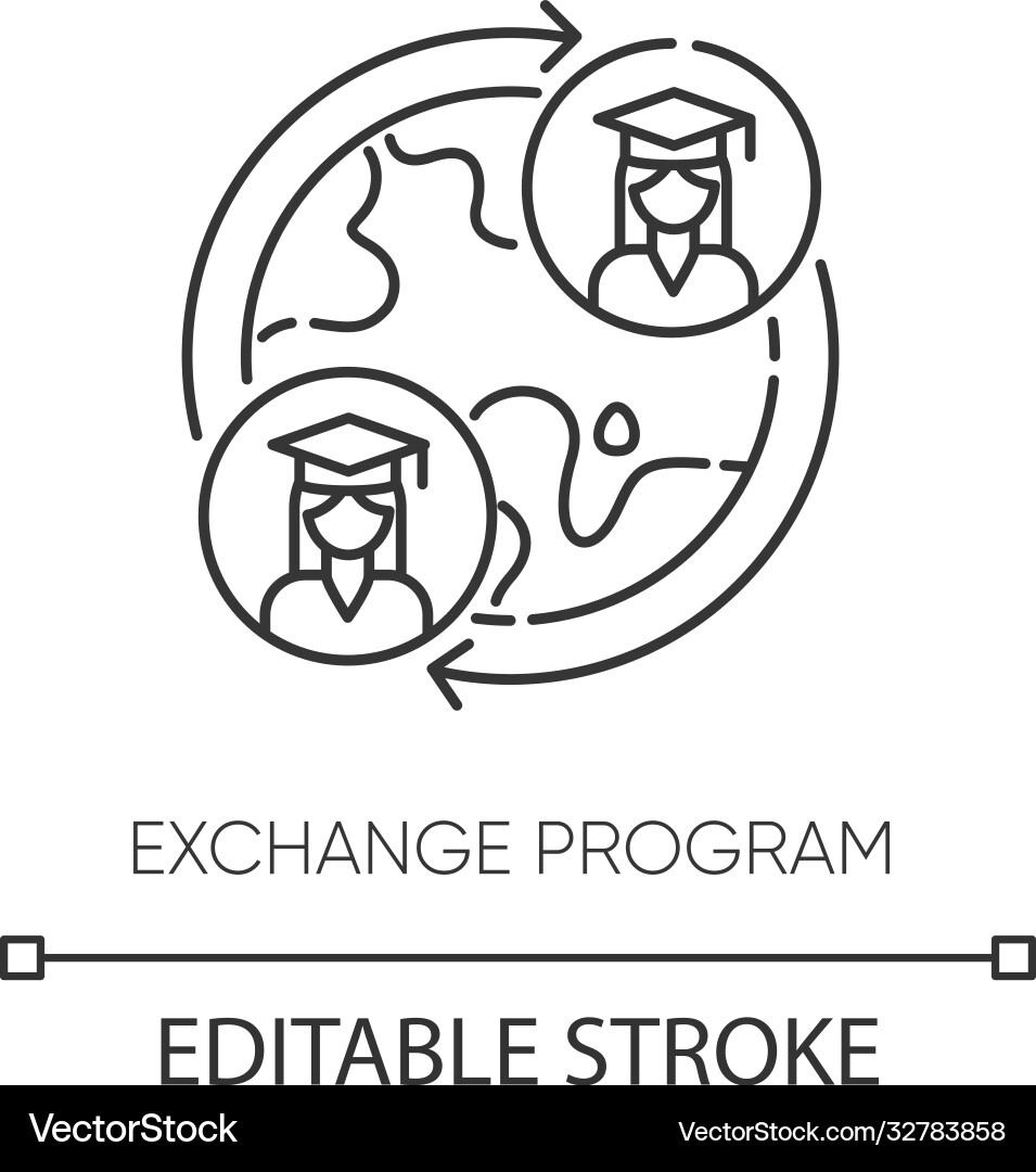Student exchange program pixel perfect linear icon Student exchange program pixel perfect linear icon vector image