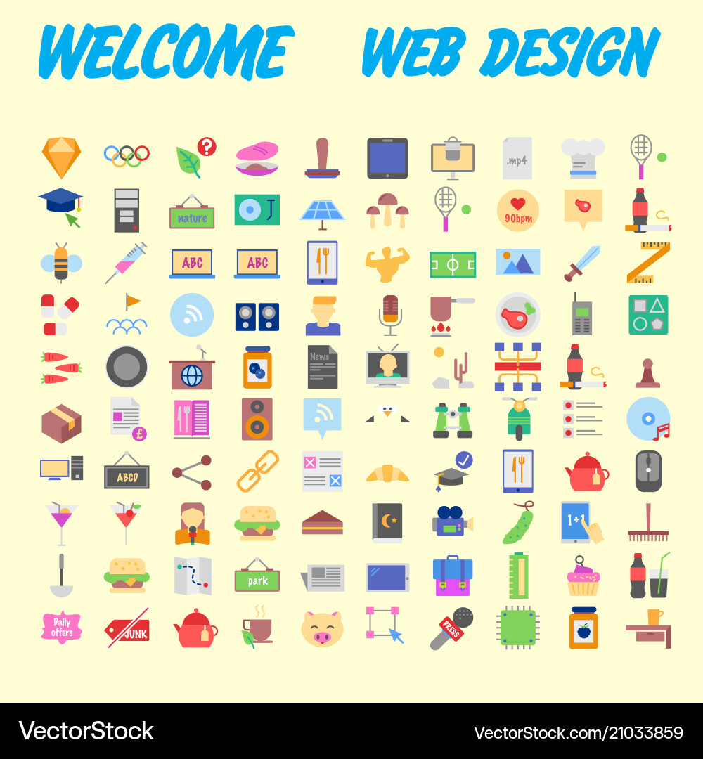 100 universal icons for web design on different vector image