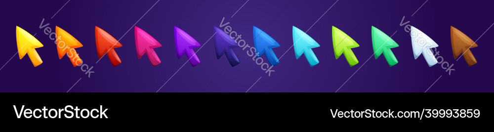 Colorful arrows mouse cursors for computer game Colorful arrows mouse cursors for computer game Vector Image